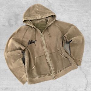 y2k Silver Jeans Zip-Up Hoodie, Olive Green, Size L